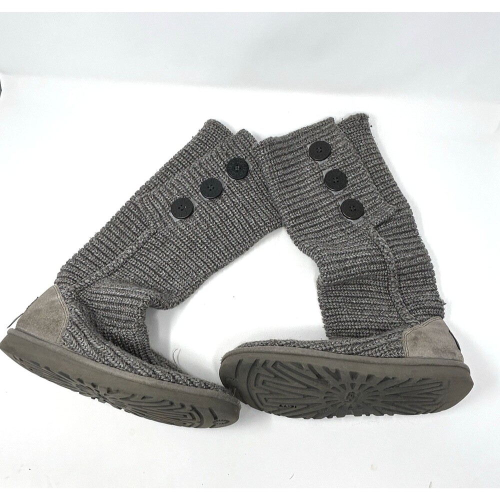 UGG Womens Sz 8 Classic Cardy Winter Boots Buttons Gray Knit Shearling Insoles
